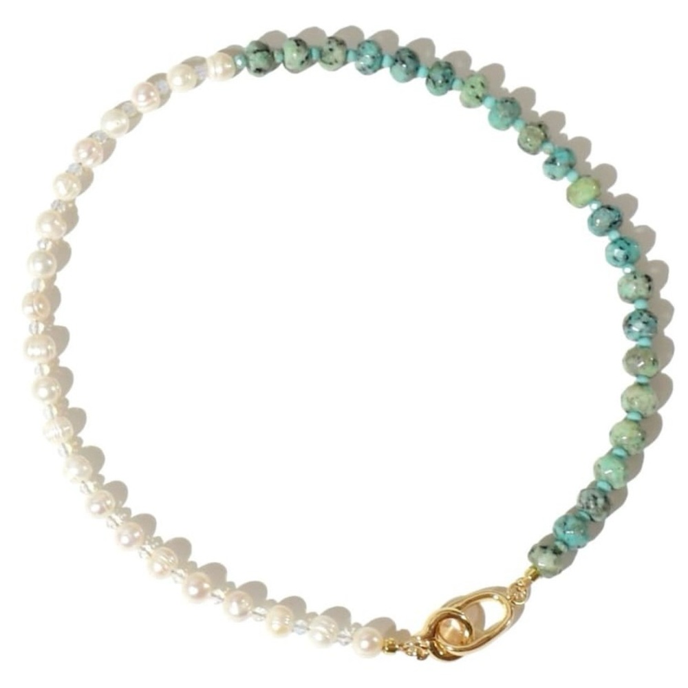 Turquoise Gemstone Necklace with Pearls and moonstones